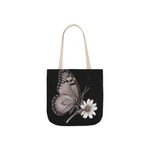 Monochrome Butterfly and Daisy Tote Bag Nature Art Canvas Shopper